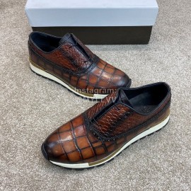 Berluti New Plaid Calf Leather Lace Up Sneakers For Men Brown