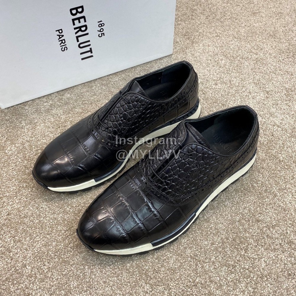Berluti New Plaid Calf Leather Lace Up Sneakers For Men Black