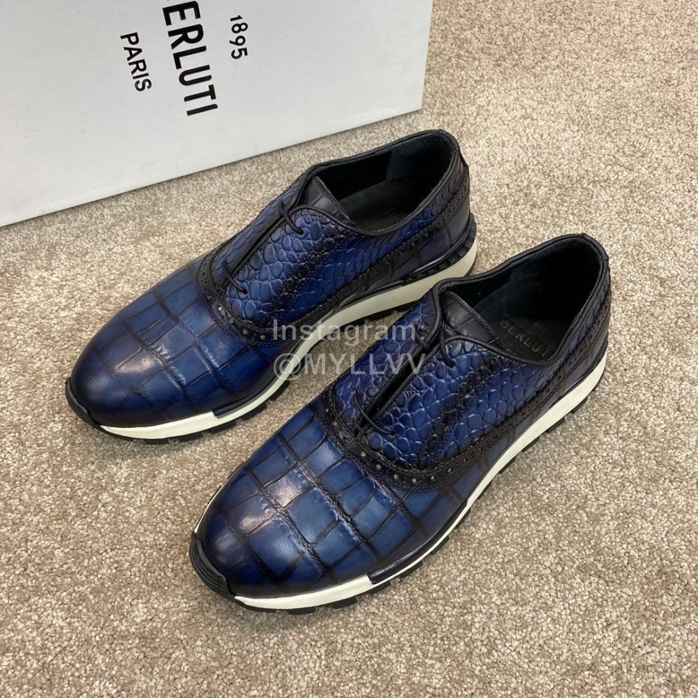 Berluti New Plaid Calf Leather Lace Up Sneakers For Men Blue