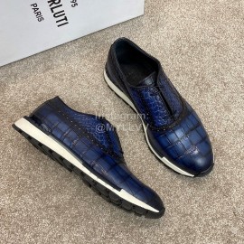 Berluti New Plaid Calf Leather Lace Up Sneakers For Men Blue