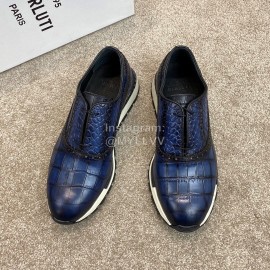 Berluti New Plaid Calf Leather Lace Up Sneakers For Men Blue
