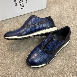 Berluti New Plaid Calf Leather Lace Up Sneakers For Men Blue
