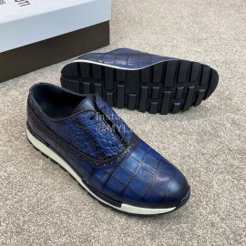 Berluti New Plaid Calf Leather Lace Up Sneakers For Men Blue