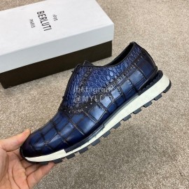 Berluti New Plaid Calf Leather Lace Up Sneakers For Men Blue