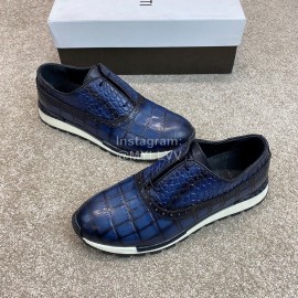Berluti New Plaid Calf Leather Lace Up Sneakers For Men Blue