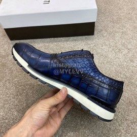 Berluti New Plaid Calf Leather Lace Up Sneakers For Men Blue