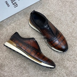 Berluti New Plaid Calf Leather Sneakers For Men Brown