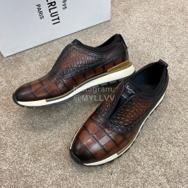 Berluti New Plaid Calf Leather Sneakers For Men Brown