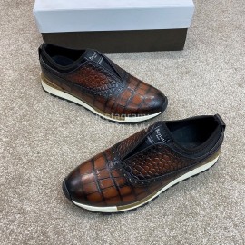 Berluti New Plaid Calf Leather Sneakers For Men Brown