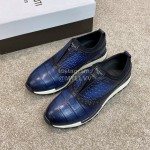 Berluti New Plaid Calf Leather Sneakers For Men Blue