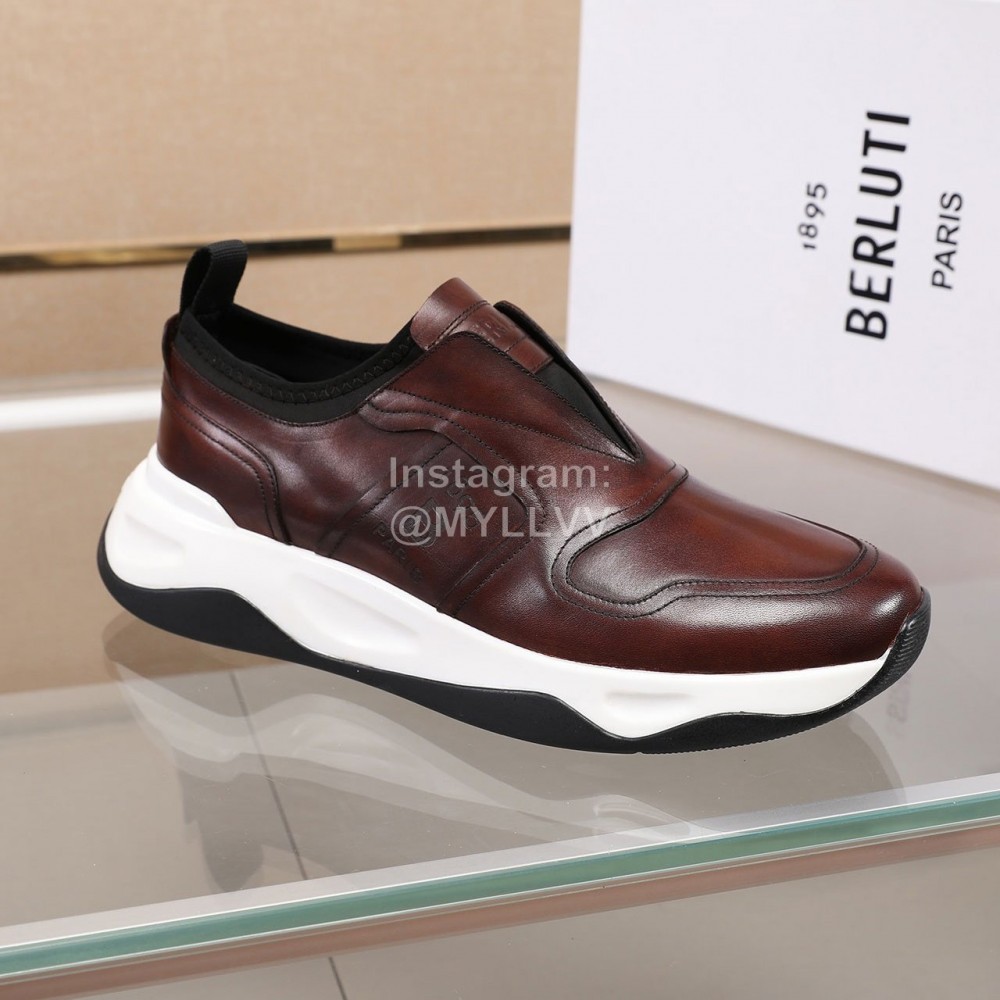 Berluti Calf Leather Thick Soled Sneakers For Men Brown