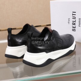Berluti Calf Leather Thick Soled Sneakers For Men Black