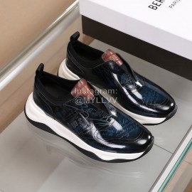 Berluti Printed Calf Leather Thick Soled Sneakers For Men Blue
