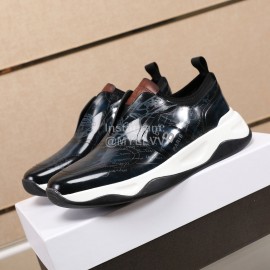 Berluti Printed Calf Leather Thick Soled Sneakers For Men Blue