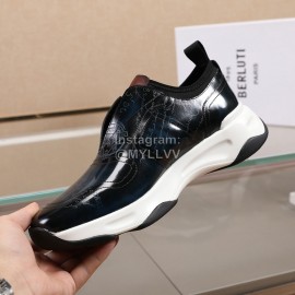 Berluti Printed Calf Leather Thick Soled Sneakers For Men Blue