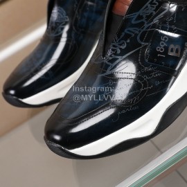 Berluti Printed Calf Leather Thick Soled Sneakers For Men Blue