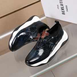 Berluti Printed Calf Leather Thick Soled Sneakers For Men Blue