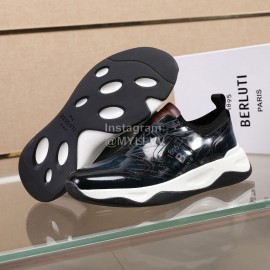 Berluti Printed Calf Leather Thick Soled Sneakers For Men Blue