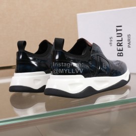 Berluti Printed Calf Leather Thick Soled Sneakers For Men Blue