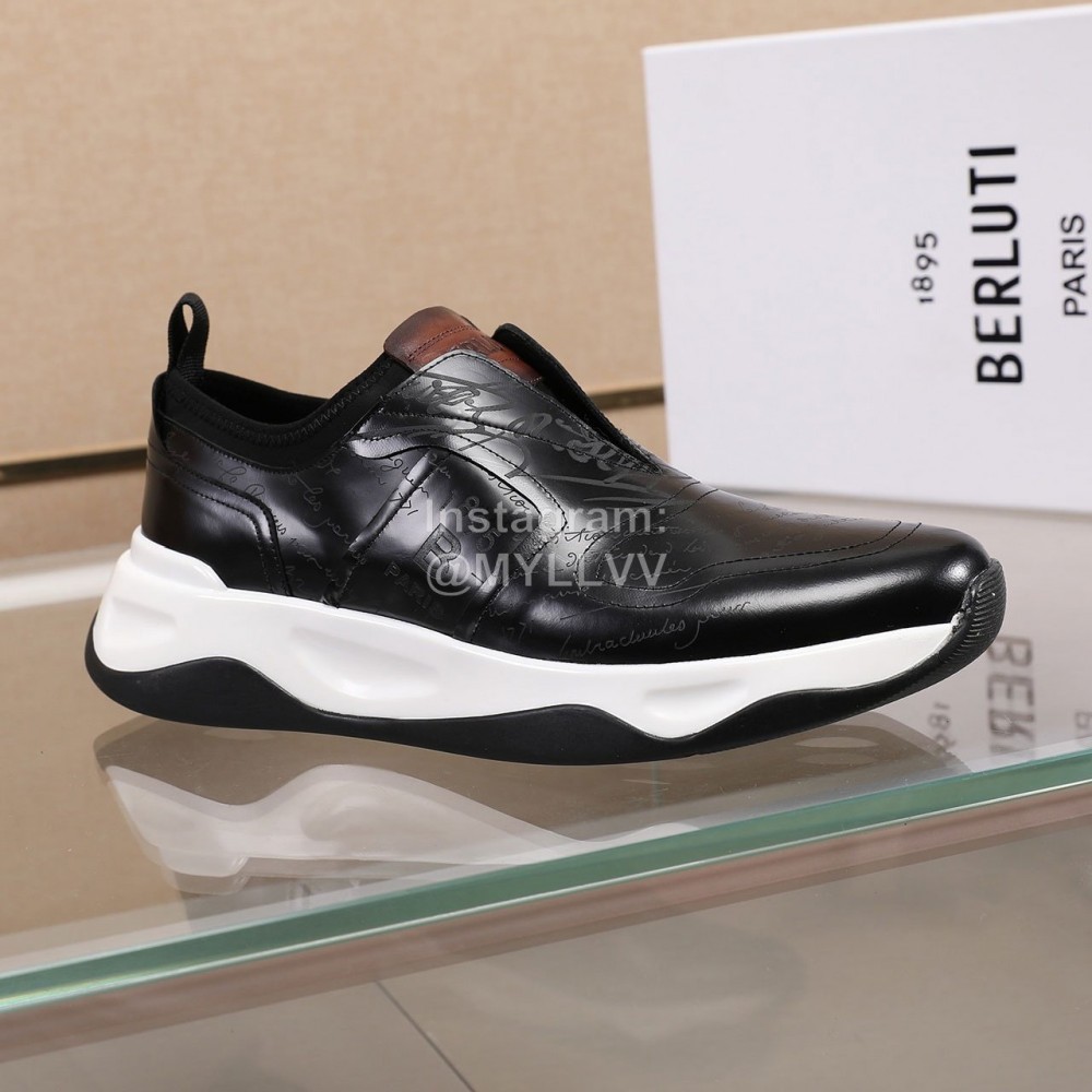 Berluti Printed Calf Leather Thick Soled Sneakers For Men Black