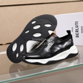 Berluti Printed Calf Leather Thick Soled Sneakers For Men Black