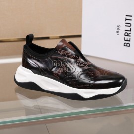 Berluti Printed Calf Leather Thick Soled Sneakers For Men Brown
