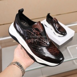 Berluti Printed Calf Leather Thick Soled Sneakers For Men Brown