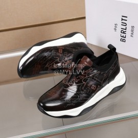 Berluti Printed Calf Leather Thick Soled Sneakers For Men Brown