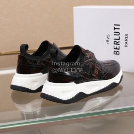 Berluti Printed Calf Leather Thick Soled Sneakers For Men Brown