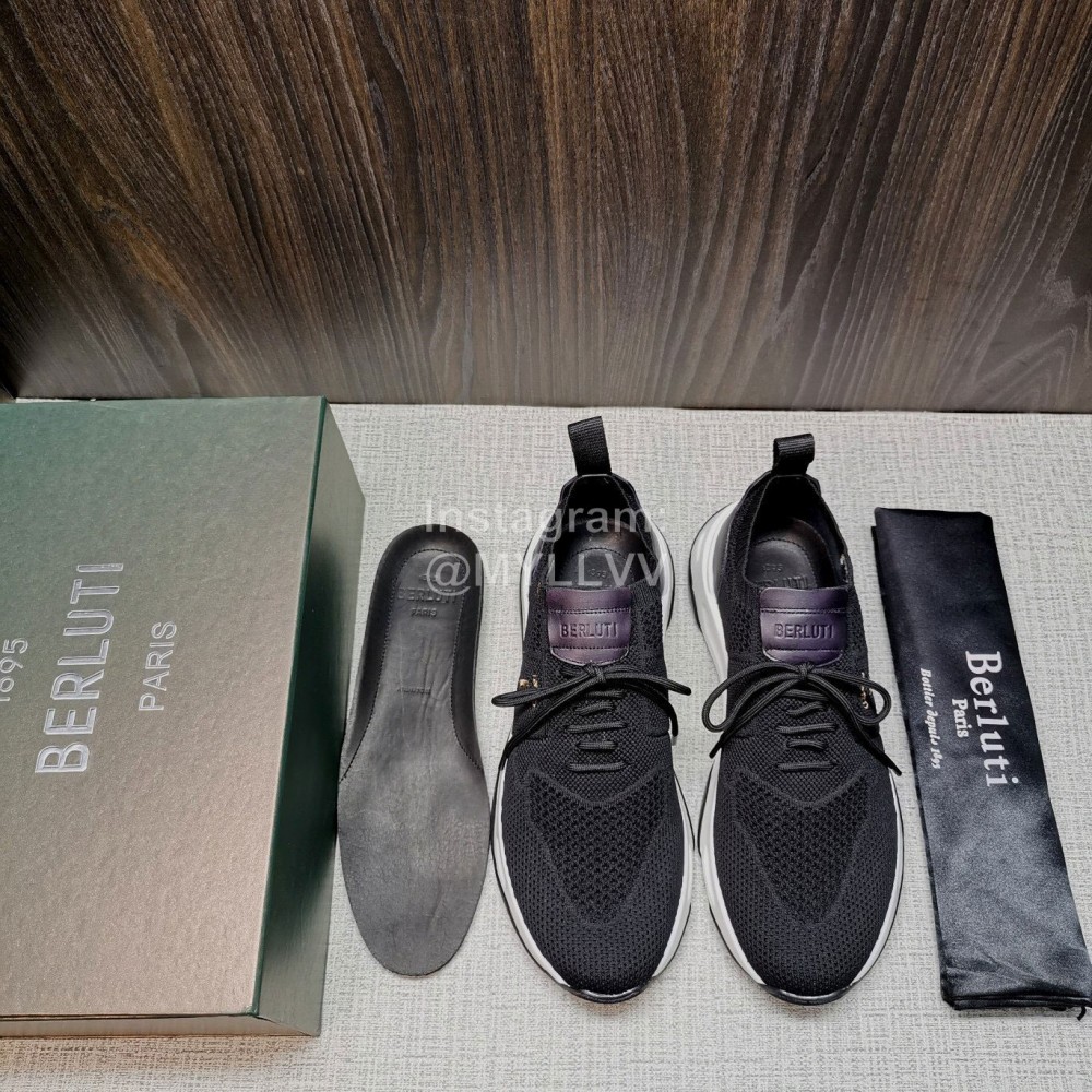 Berluti Shadow Knitted Leather Black Sneakers For Men 