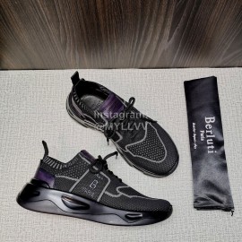 Berluti Shadow Knitted Leather Sneakers For Men Gray