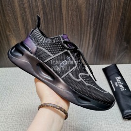 Berluti Shadow Knitted Leather Sneakers For Men Gray
