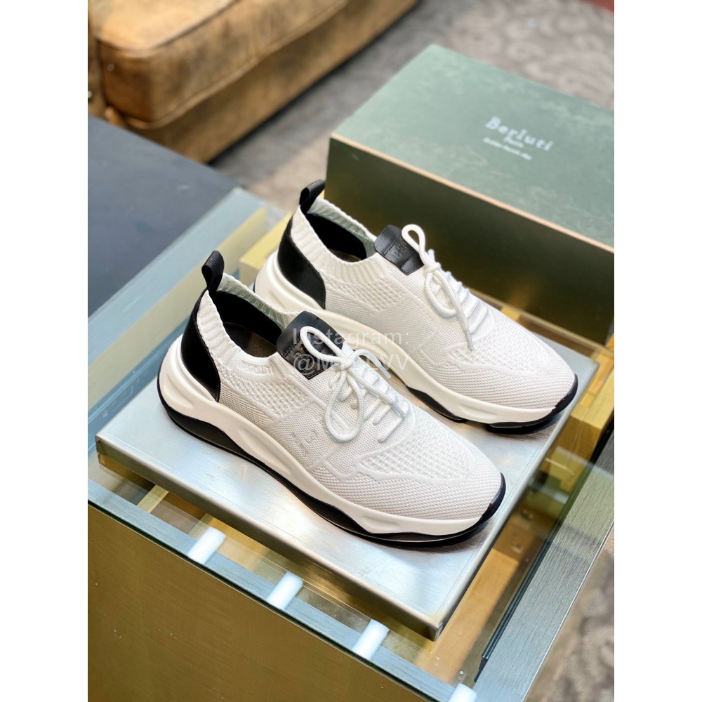 Berluti Shadow Light Knitted Leather Sneakers For Men White