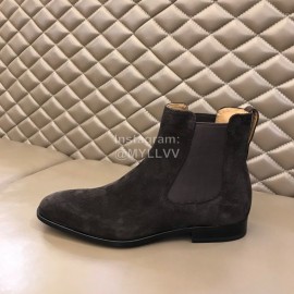 Berluti Autumn Winter Calf Leather Velvet Boots For Men Dark Gray