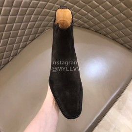 Berluti Autumn Winter Calf Leather Velvet Boots For Men Dark Gray