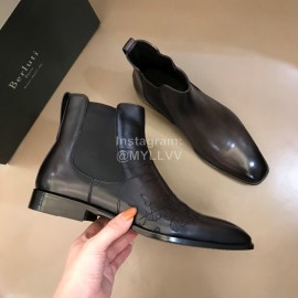 Berluti Autumn Winter Calf Leather Boots For Men Dark Gray
