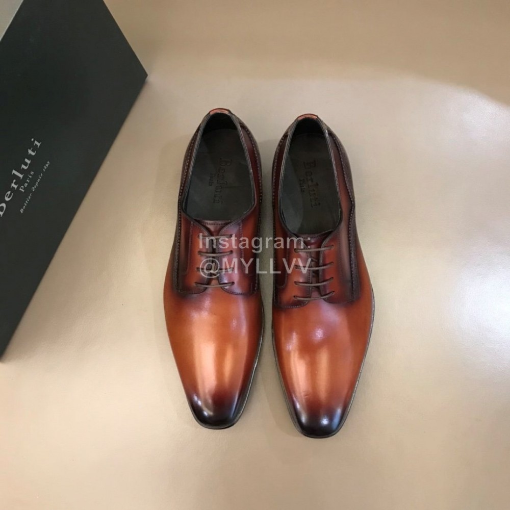 Berluti Cowhide Lace Up Business Leather Shoes For Men Brown