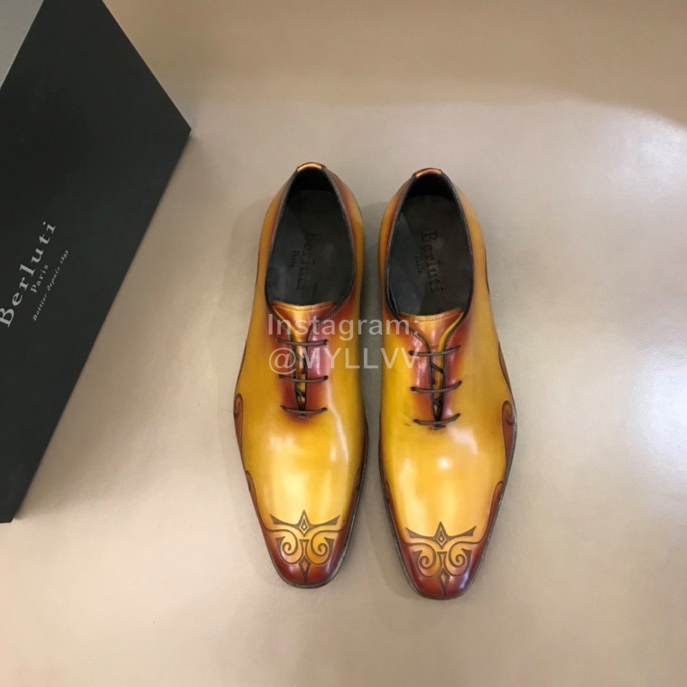 Berluti Cowhide Lace Up Business Leather Shoes For Men Yellow