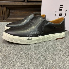Berluti Fashion Printed Leather Casual Shoes For Men Black