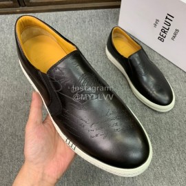 Berluti Fashion Printed Leather Casual Shoes For Men Black