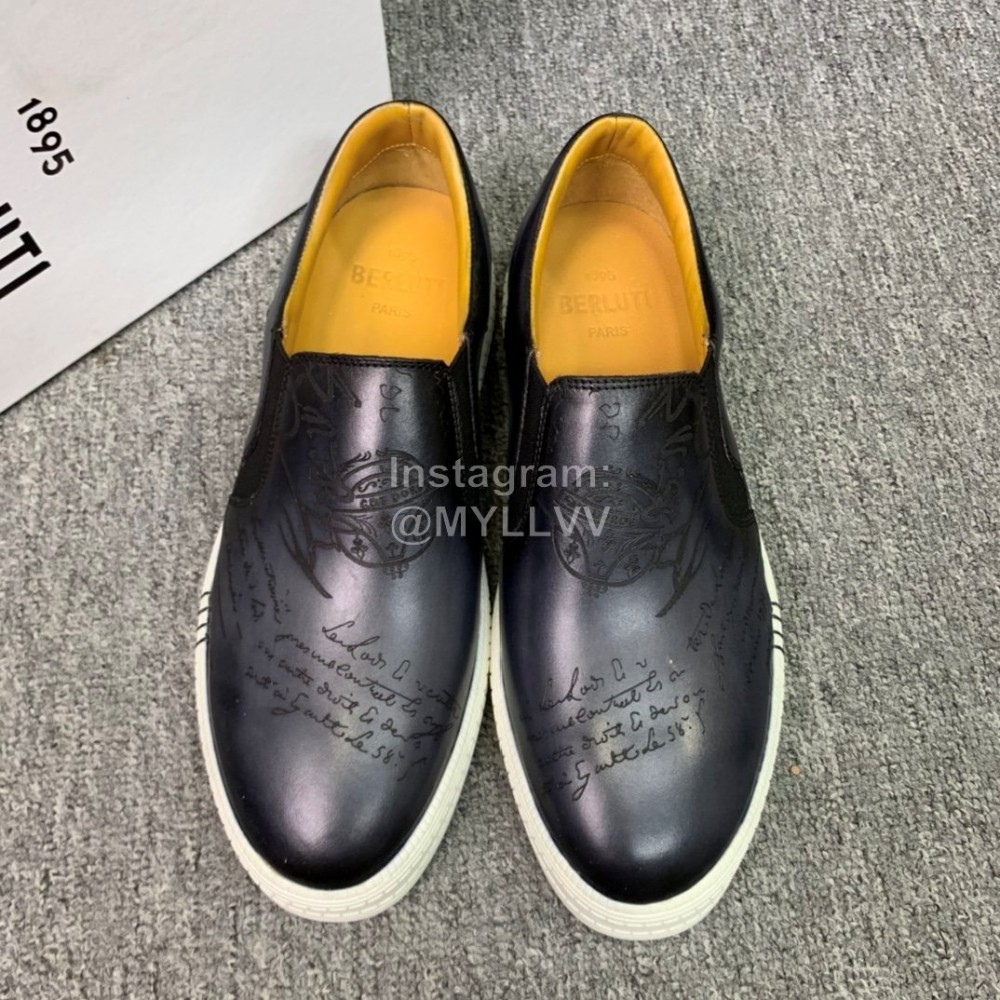 Berluti Fashion Printed Leather Casual Shoes For Men Gray