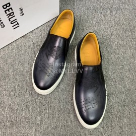 Berluti Fashion Printed Leather Casual Shoes For Men Gray