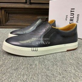 Berluti Fashion Printed Leather Casual Shoes For Men Gray