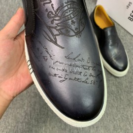 Berluti Fashion Printed Leather Casual Shoes For Men Gray