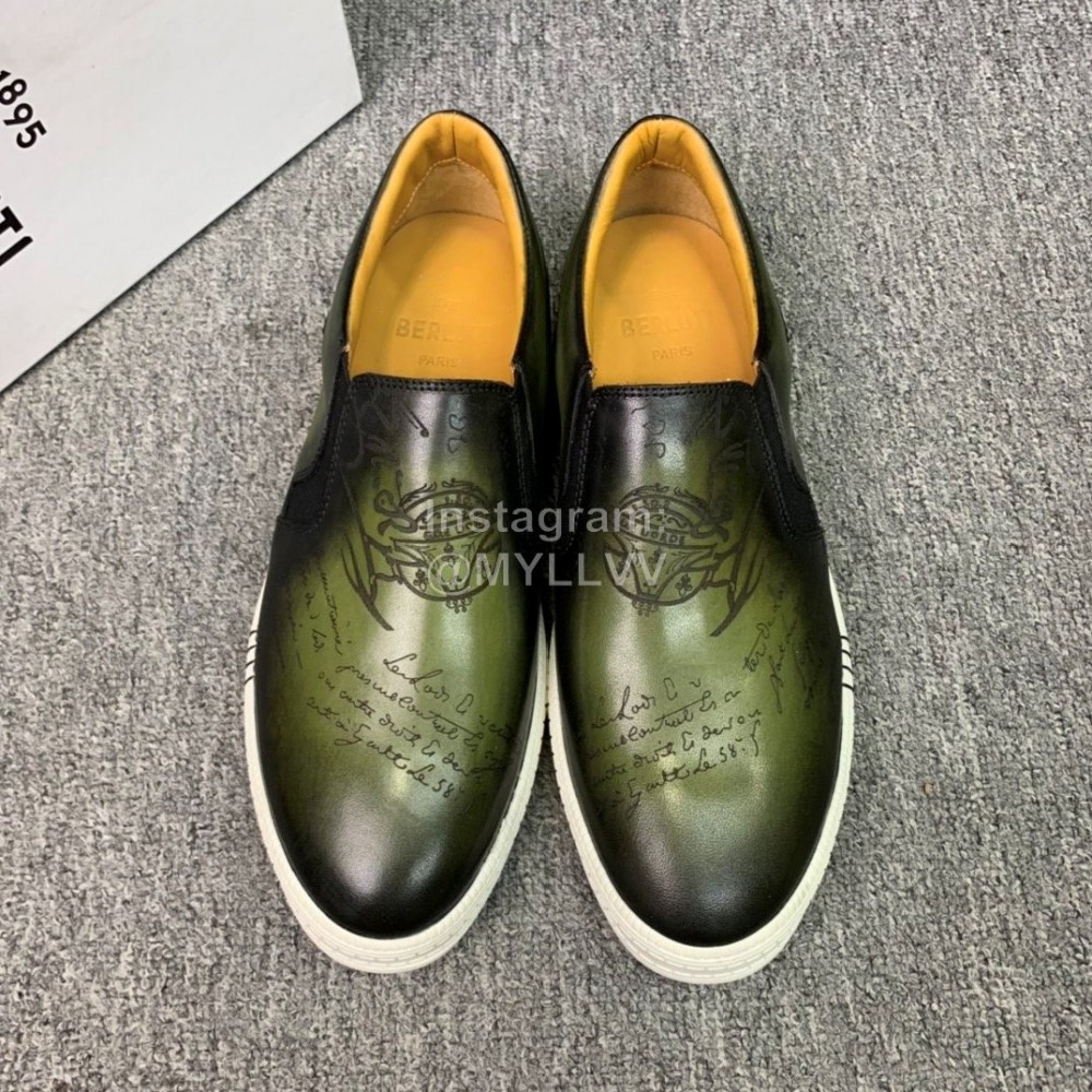 Berluti Fashion Printed Leather Casual Shoes For Men Green