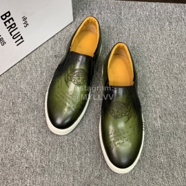 Berluti Fashion Printed Leather Casual Shoes For Men Green