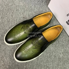 Berluti Fashion Printed Leather Casual Shoes For Men Green