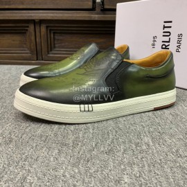 Berluti Fashion Printed Leather Casual Shoes For Men Green