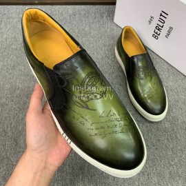 Berluti Fashion Printed Leather Casual Shoes For Men Green