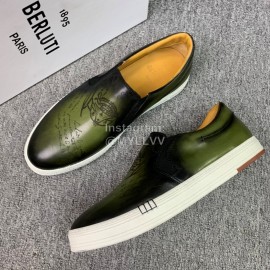 Berluti Fashion Printed Leather Casual Shoes For Men Green
